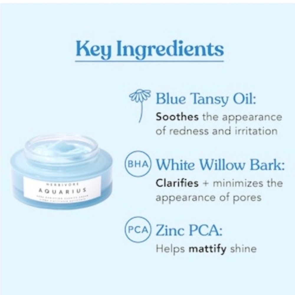 Herbivore Aquarius Pore Purifying Clarity Cream Blue Tansy BHA Moisturizer 50mL - Picture 5 of 16